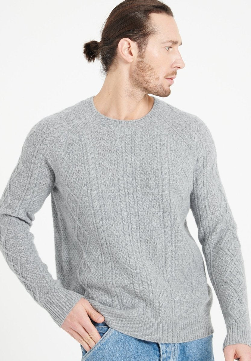 ZACH 1 Pull col rond en cachemire à mailles torsadées 6 fils gris clair - Studio cashmere8