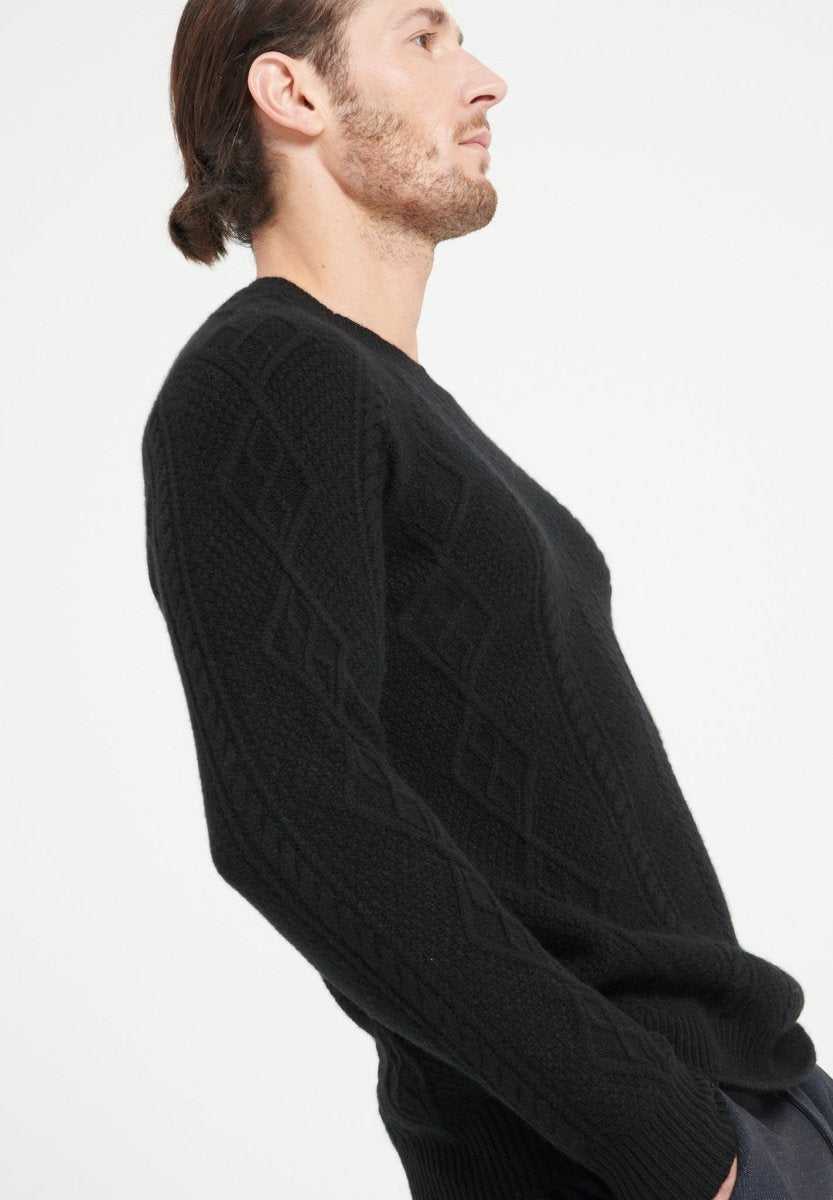 ZACH 1 Pull col rond en cachemire à mailles torsadées 6 fils noir - Studio cashmere8