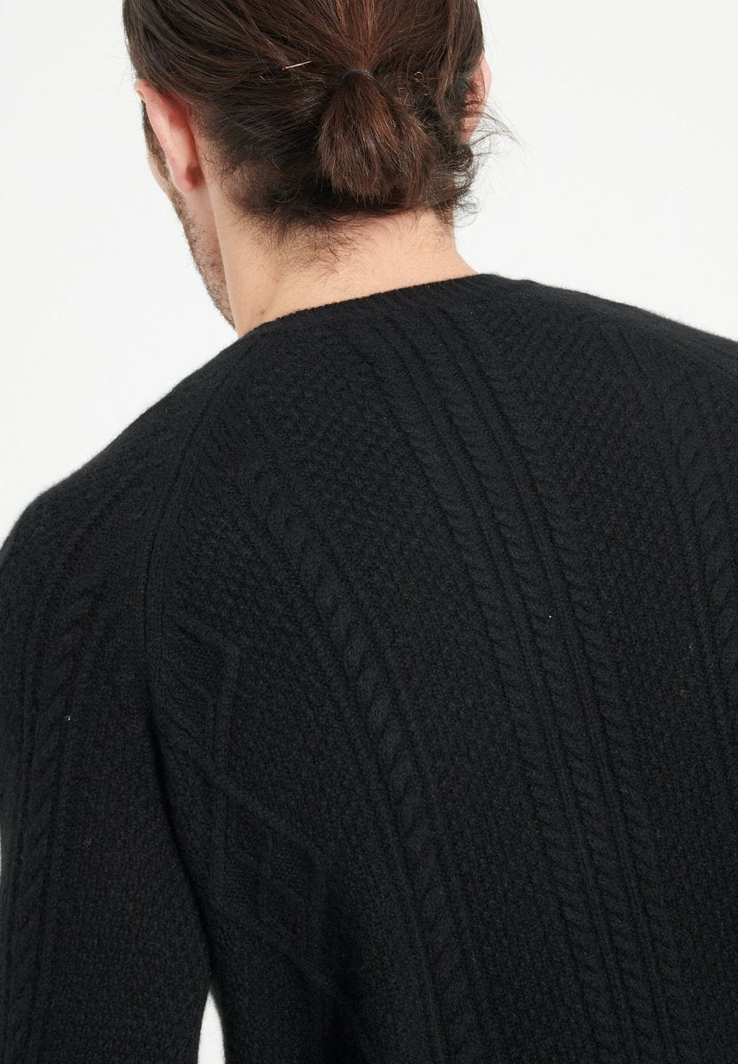 ZACH 1 Pull col rond en cachemire à mailles torsadées 6 fils noir - Studio cashmere8