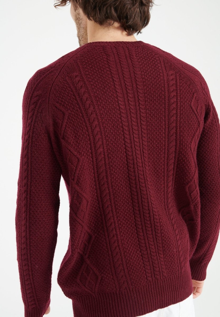 ZACH 1 Pull col rond en cachemire à mailles torsadées 6 fils rouge bordeaux - Studio cashmere8