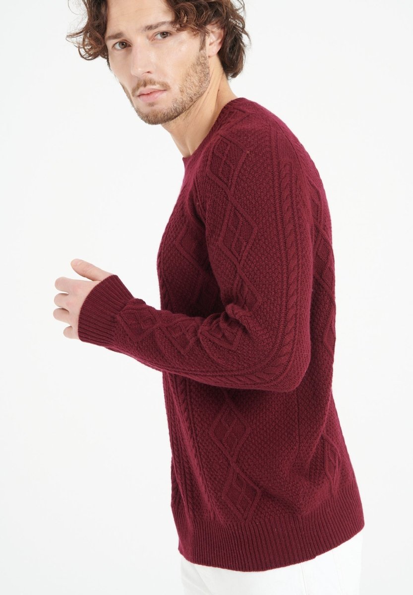 ZACH 1 Pull col rond en cachemire à mailles torsadées 6 fils rouge bordeaux - Studio cashmere8