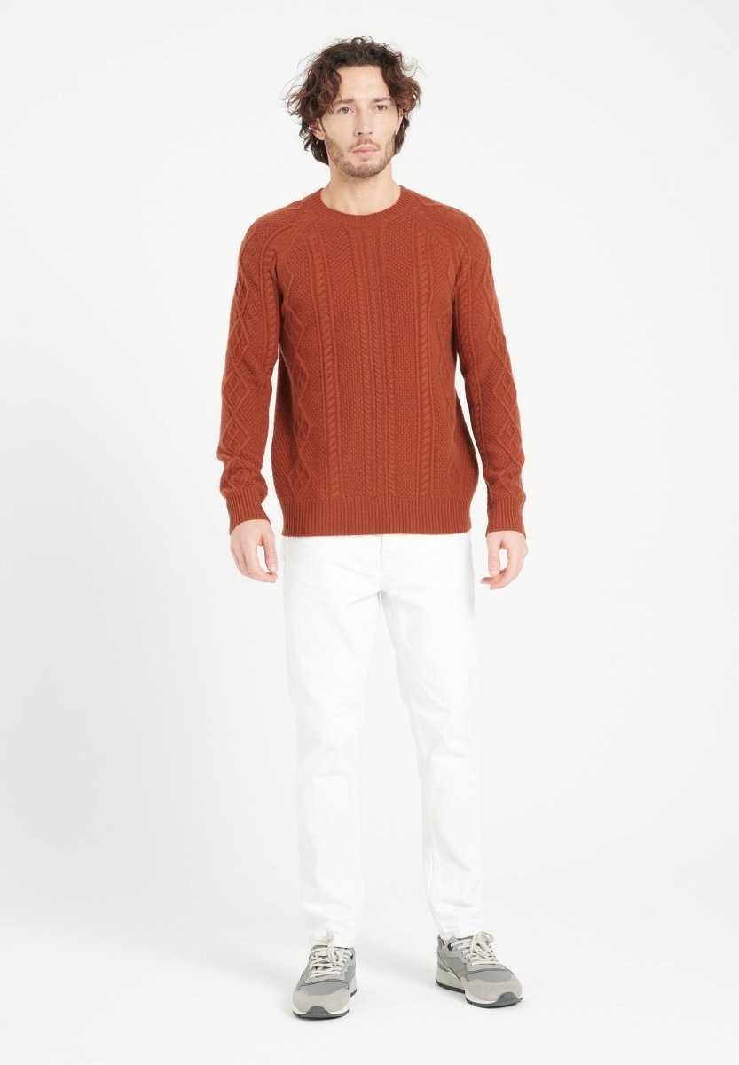 ZACH 1 Pull col rond en cachemire à mailles torsadées 6 fils terracotta - Studio cashmere8