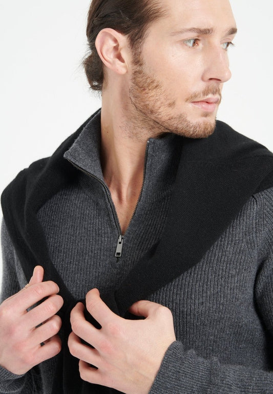 ZACH 2 Sweat col cheminé zippé en cachemire gris anthracite - Studio cashmere8