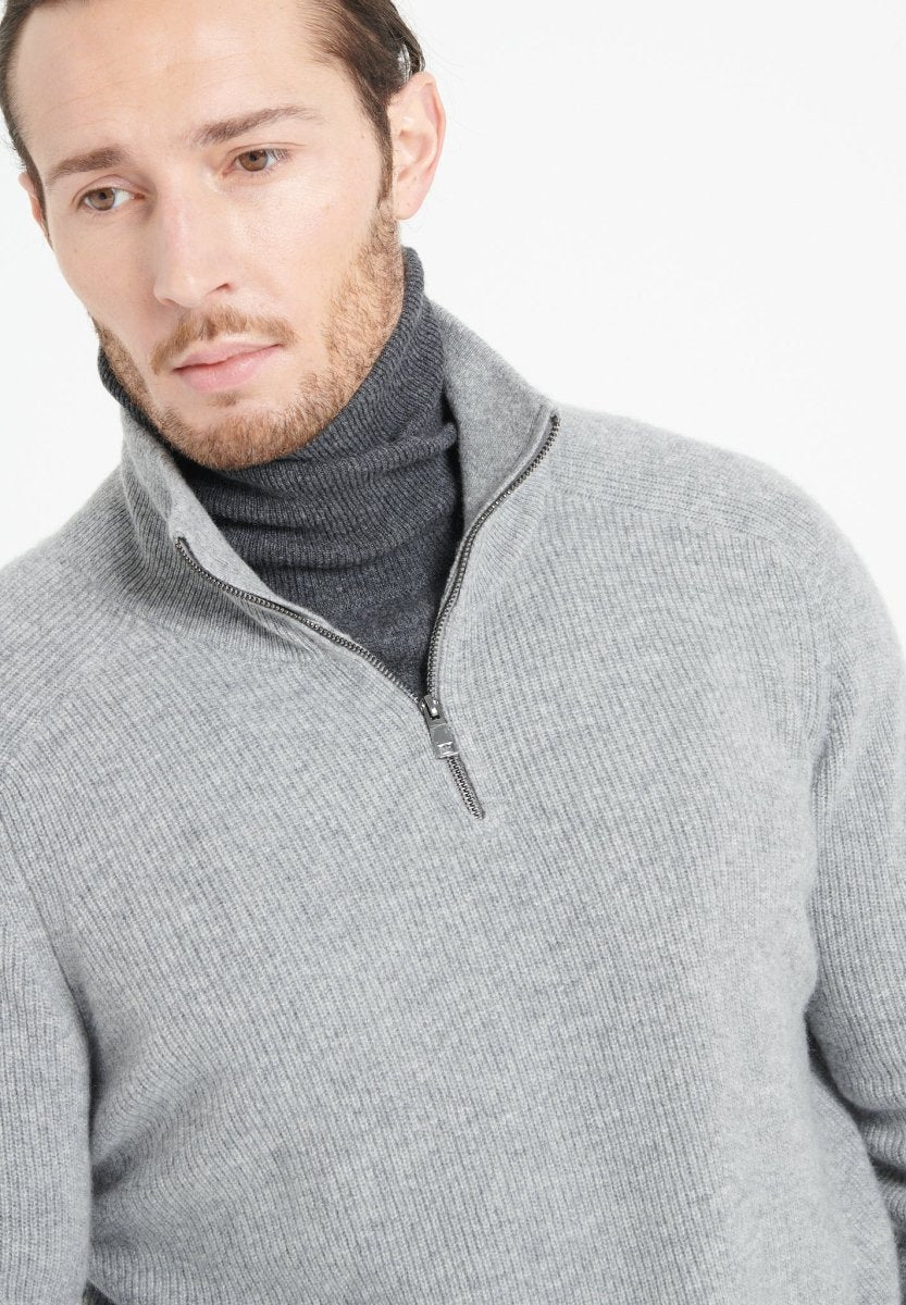 ZACH 2 Sweat col cheminé zippé en cachemire gris clair - Studio cashmere8