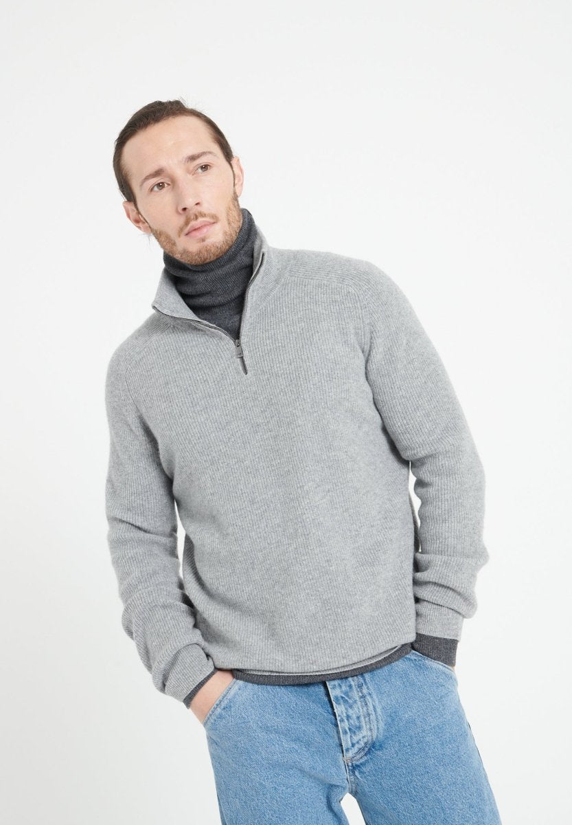 ZACH 2 Sweat col cheminé zippé en cachemire gris clair - Studio cashmere8