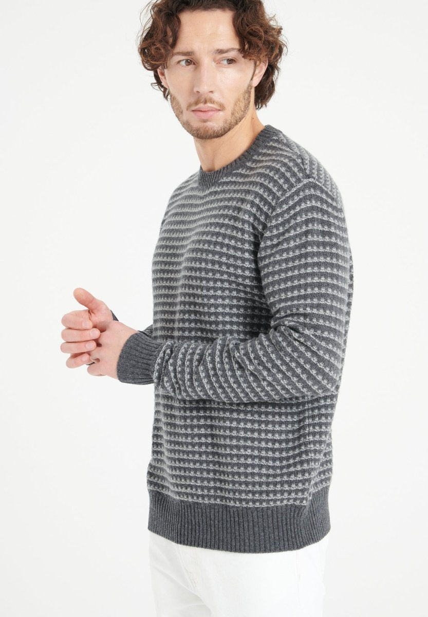 ZACH 3 Pull col rond en cachemire à motif jacquard 4 fils bi couleur - Studio cashmere8