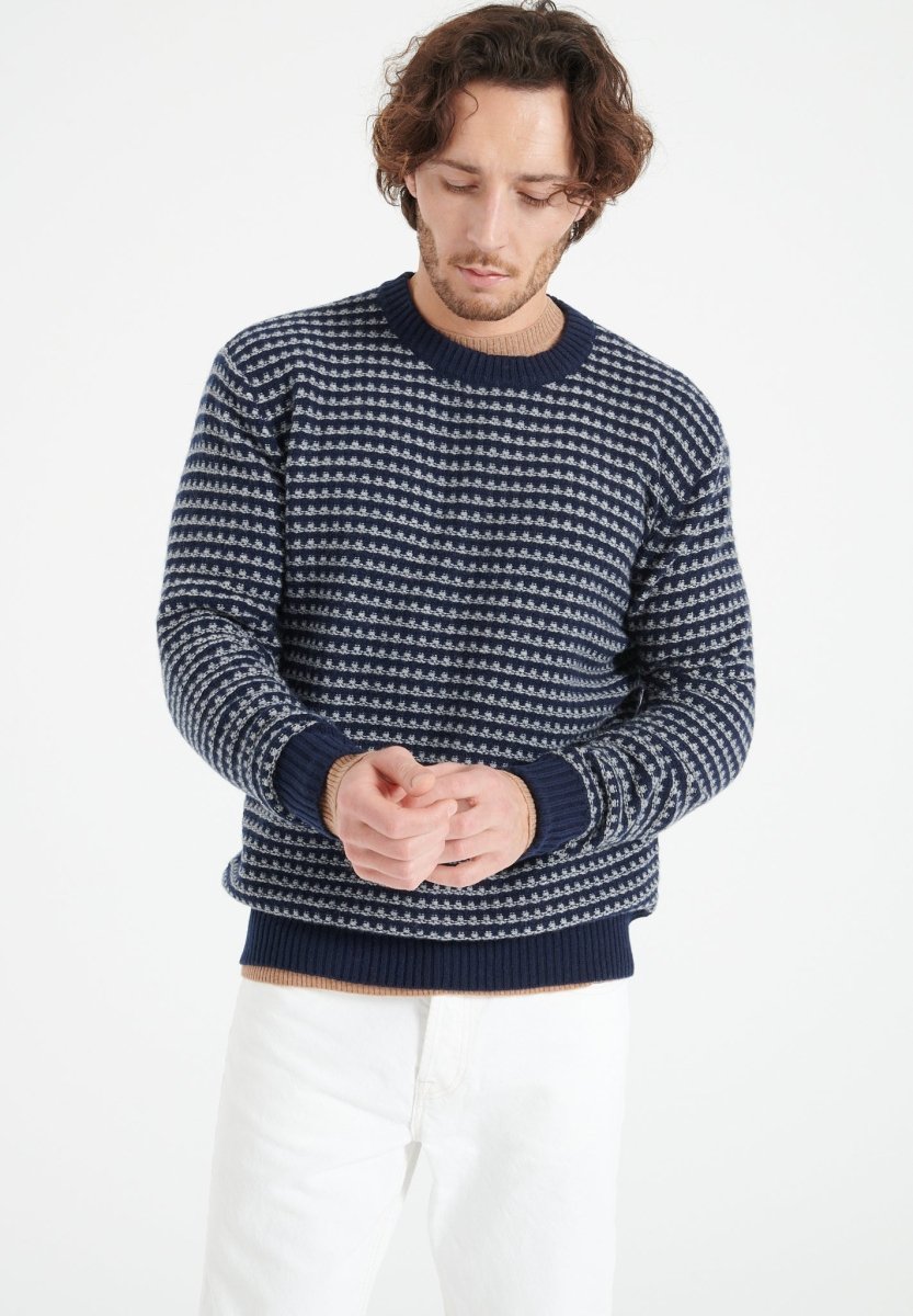 ZACH 3 Pull col rond en cachemire à motif jacquard 4 fils bi couleur - Studio cashmere8