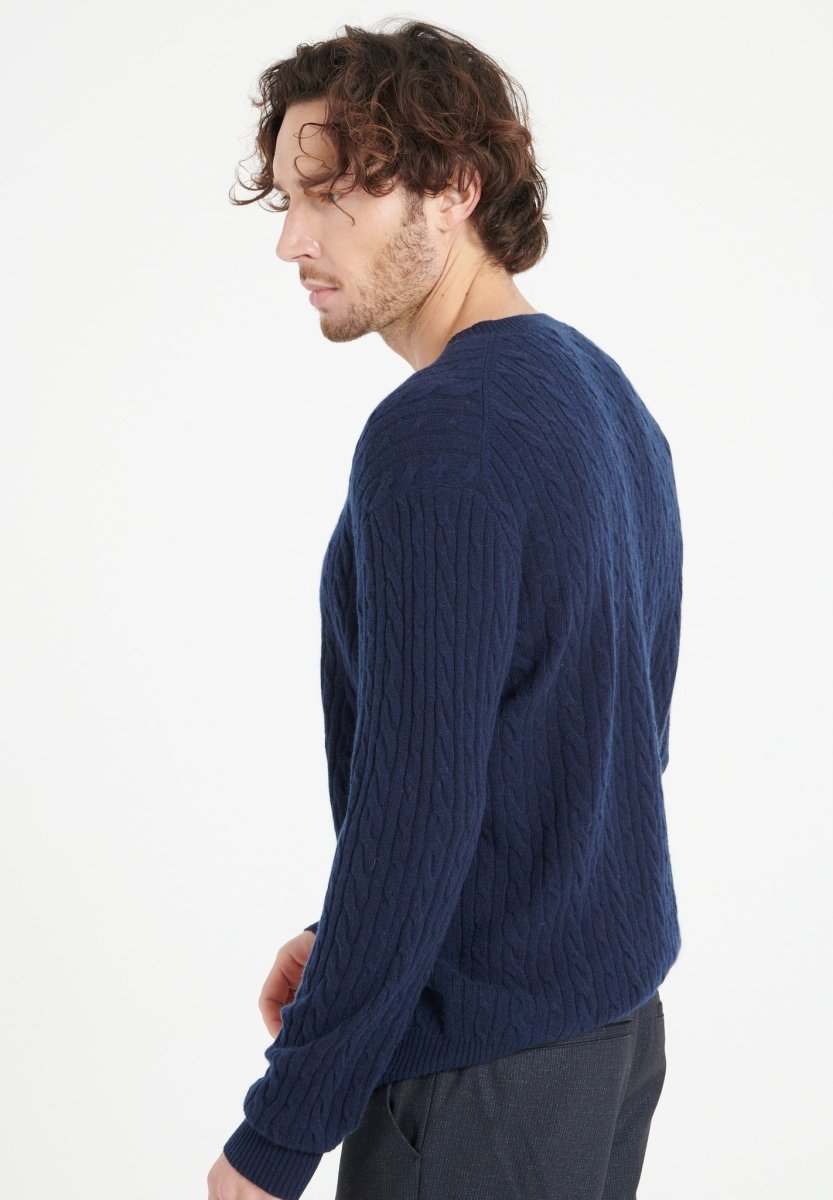 ZACH 5 Pull col rond en cachemire à mailles torsardées bleu marine - Studio cashmere8