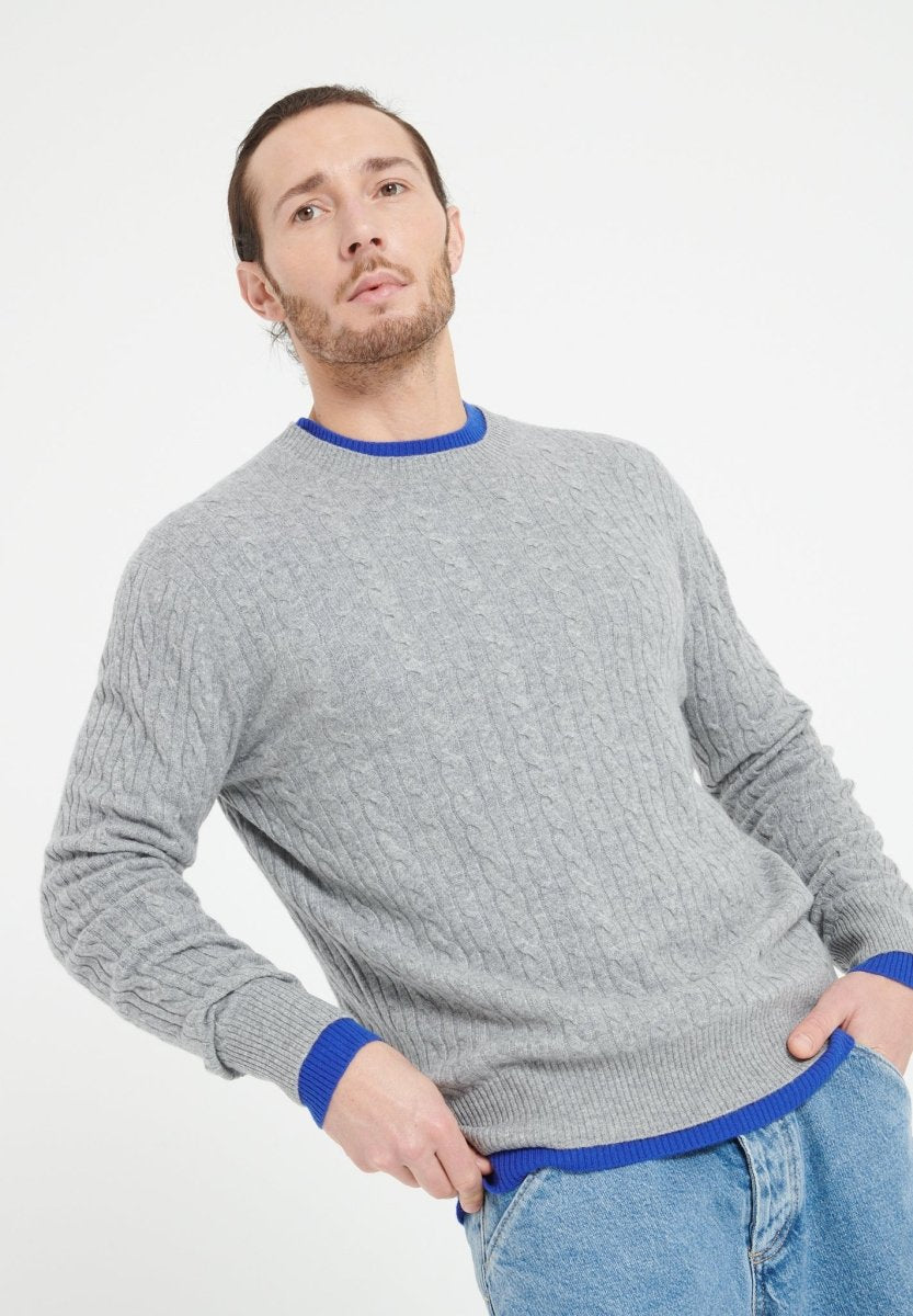 ZACH 5 Pull col rond en cachemire à mailles torsardées gris clair - Studio cashmere8