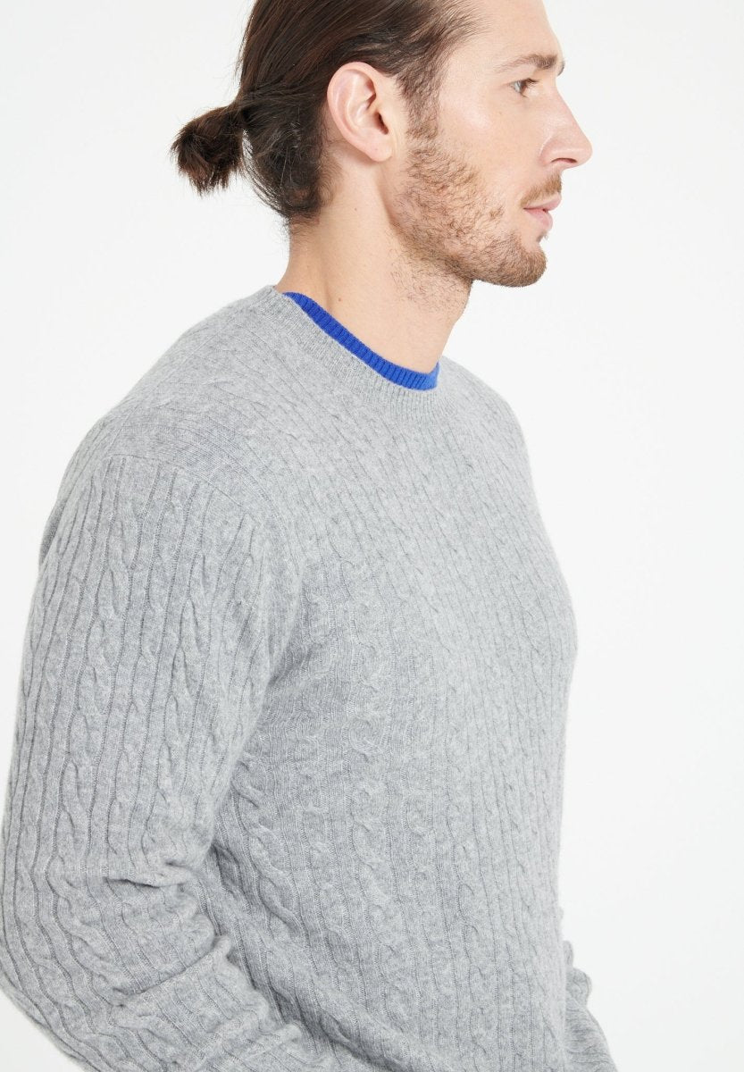 ZACH 5 Pull col rond en cachemire à mailles torsardées gris clair - Studio cashmere8