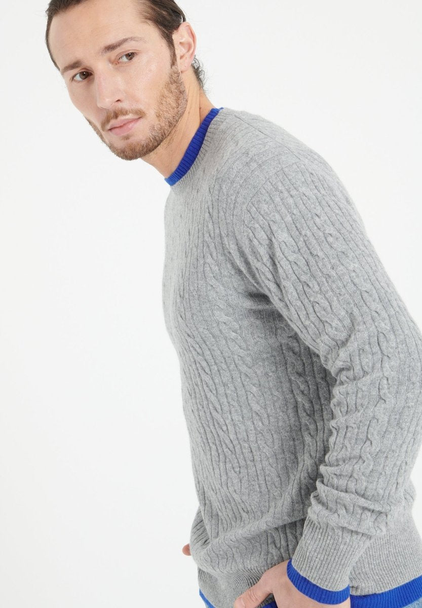 ZACH 5 Pull col rond en cachemire à mailles torsardées gris clair - Studio cashmere8