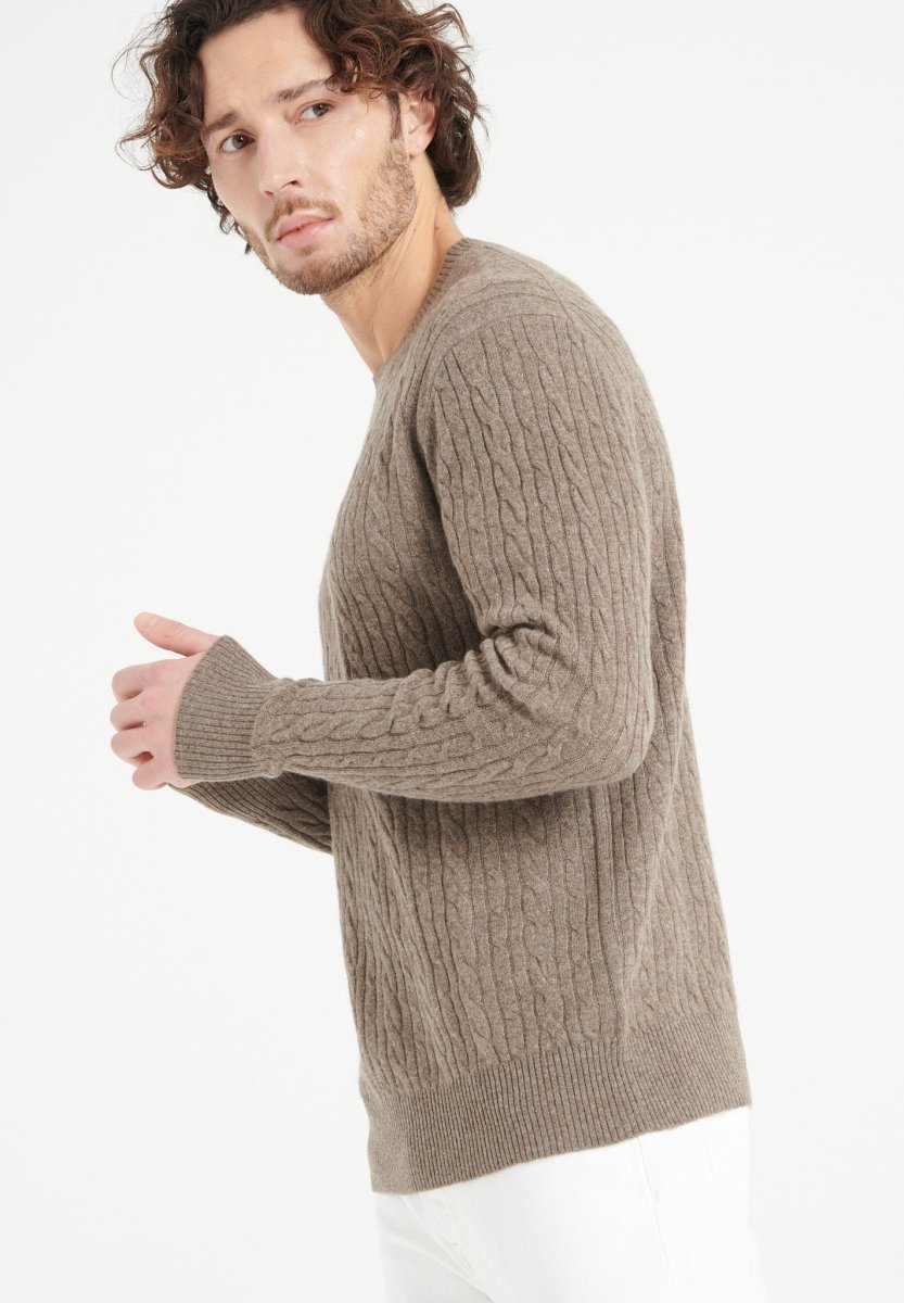 ZACH 5 Pull col rond en cachemire à mailles torsardées taupe - Studio cashmere8