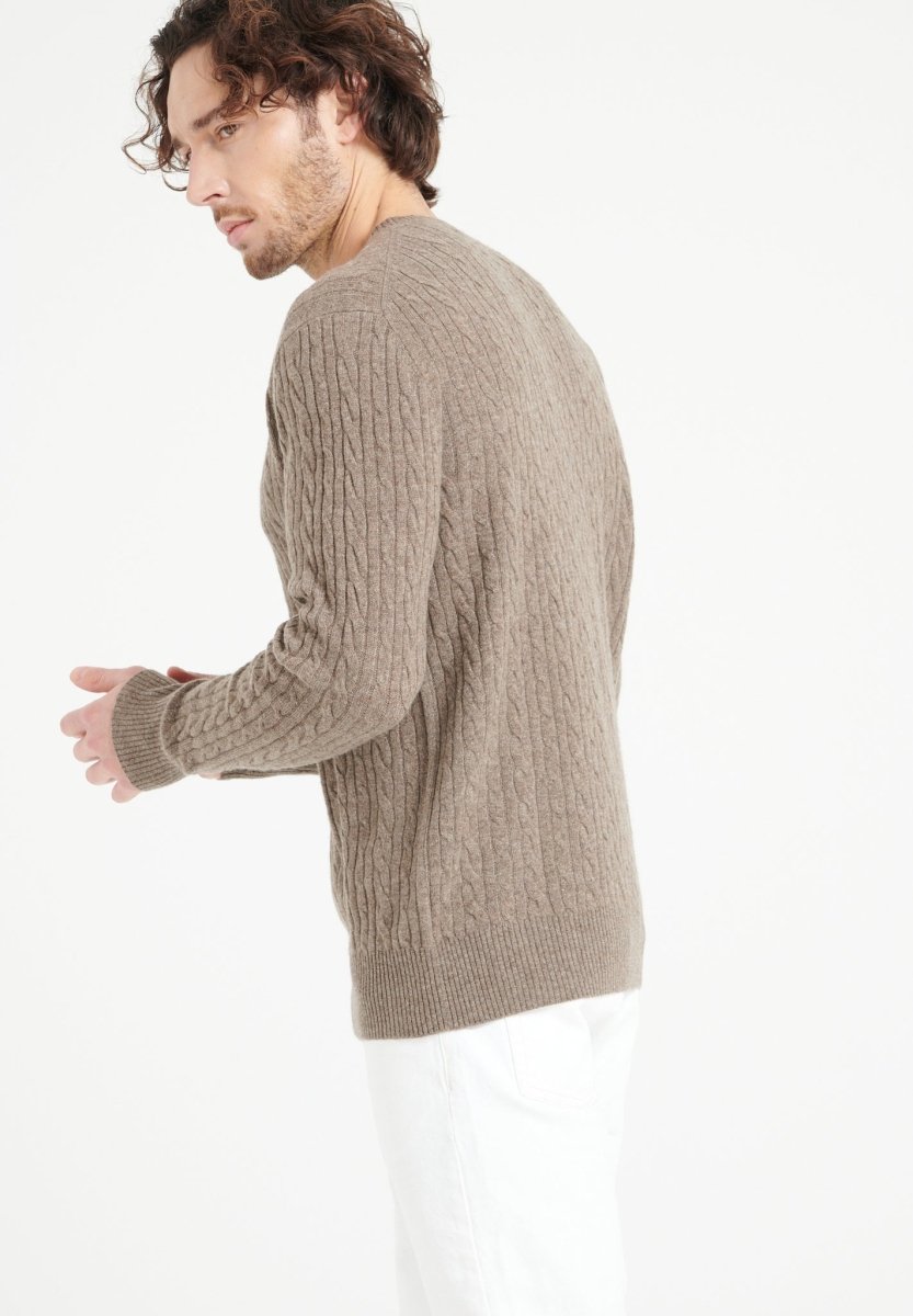 ZACH 5 Pull col rond en cachemire à mailles torsardées taupe - Studio cashmere8