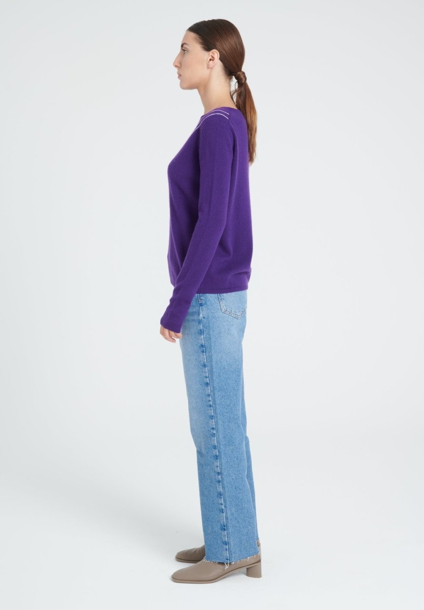 ZAYA 11 Pull col claudine intarsia en cachemire violet foncé - Studio cashmere8