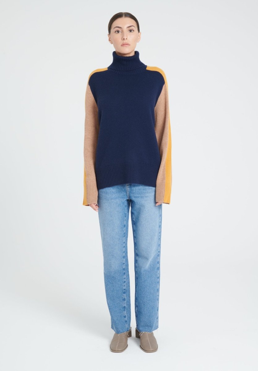 ZAYA 12 Pull col roulé color block en cachemire 4 fils multi - couleur - Studio cashmere8