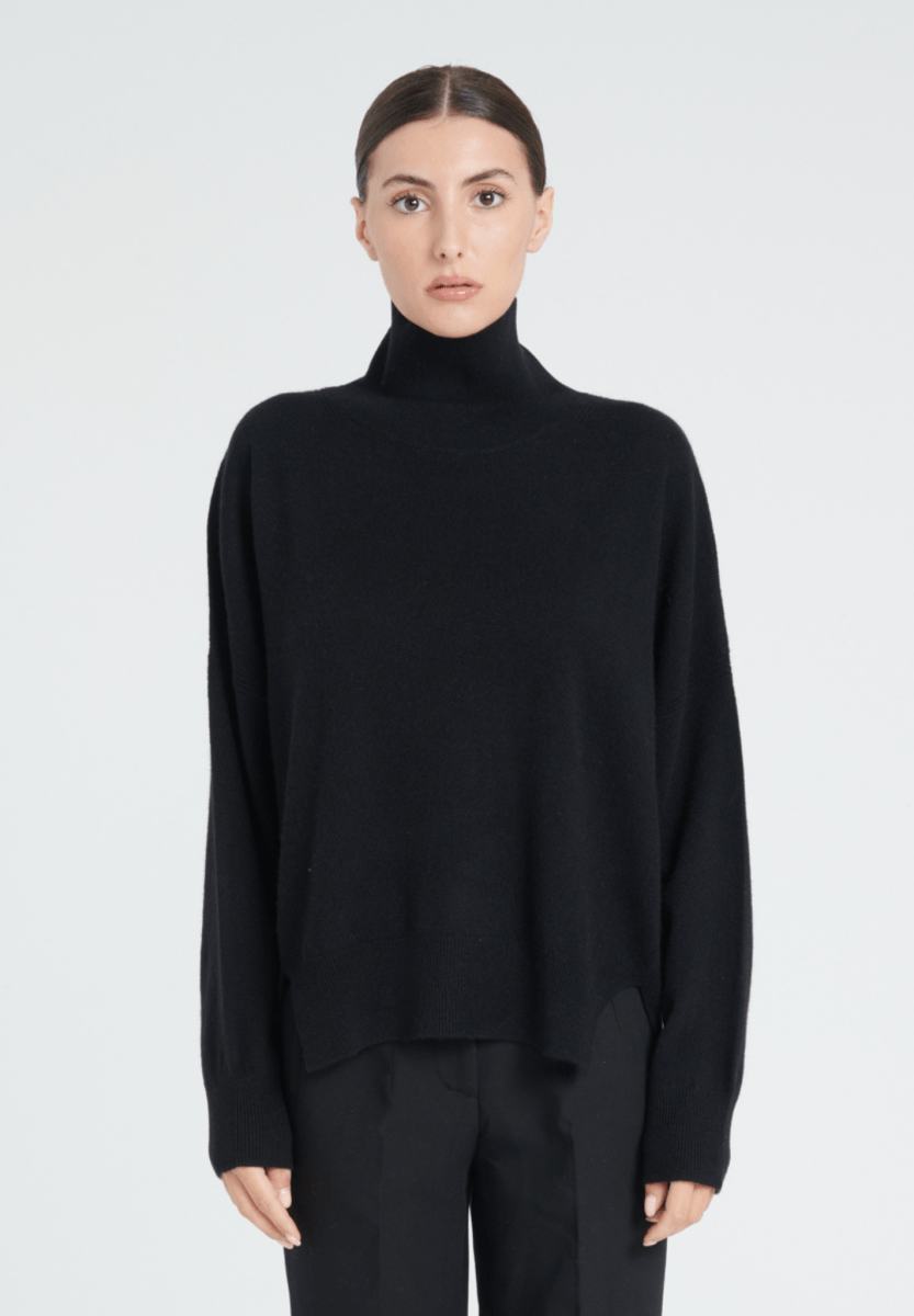 ZAYA 13 Pull col montant oversize en cachemire noir - Studio cashmere8