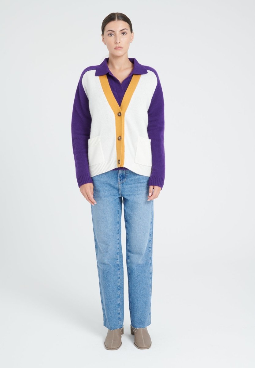 ZAYA 16 Cardigan col V color block en cachemire 4 fils multi - couleur - Studio cashmere8