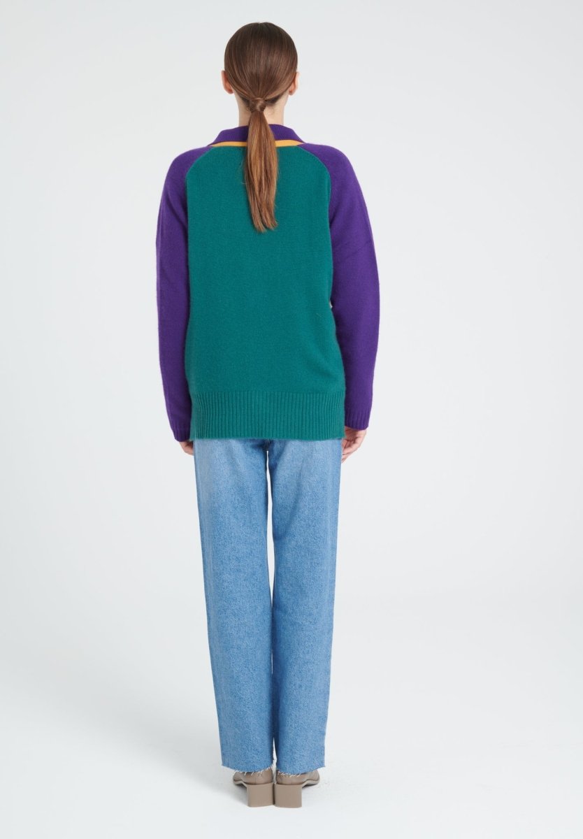 ZAYA 16 Cardigan col V color block en cachemire 4 fils multi - couleur - Studio cashmere8