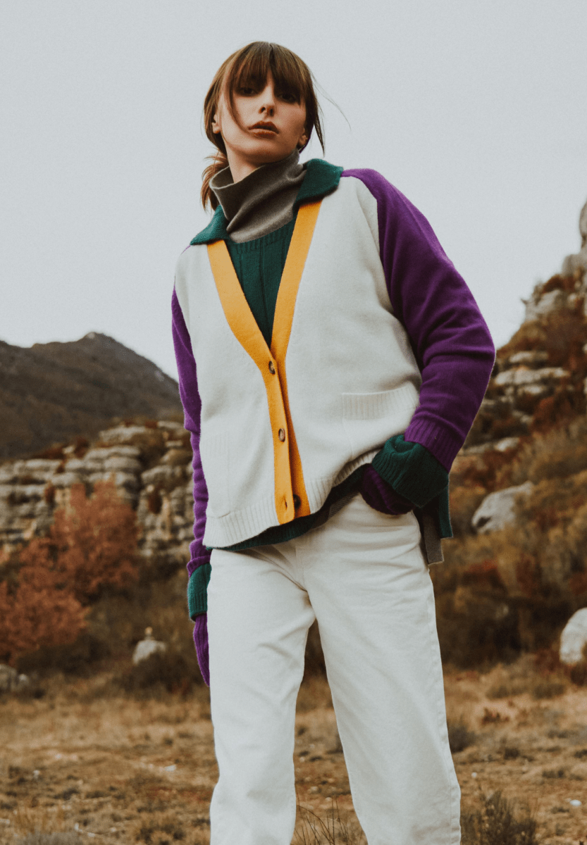 ZAYA 16 Cardigan col V color block en cachemire 4 fils multi - couleur - Studio cashmere8