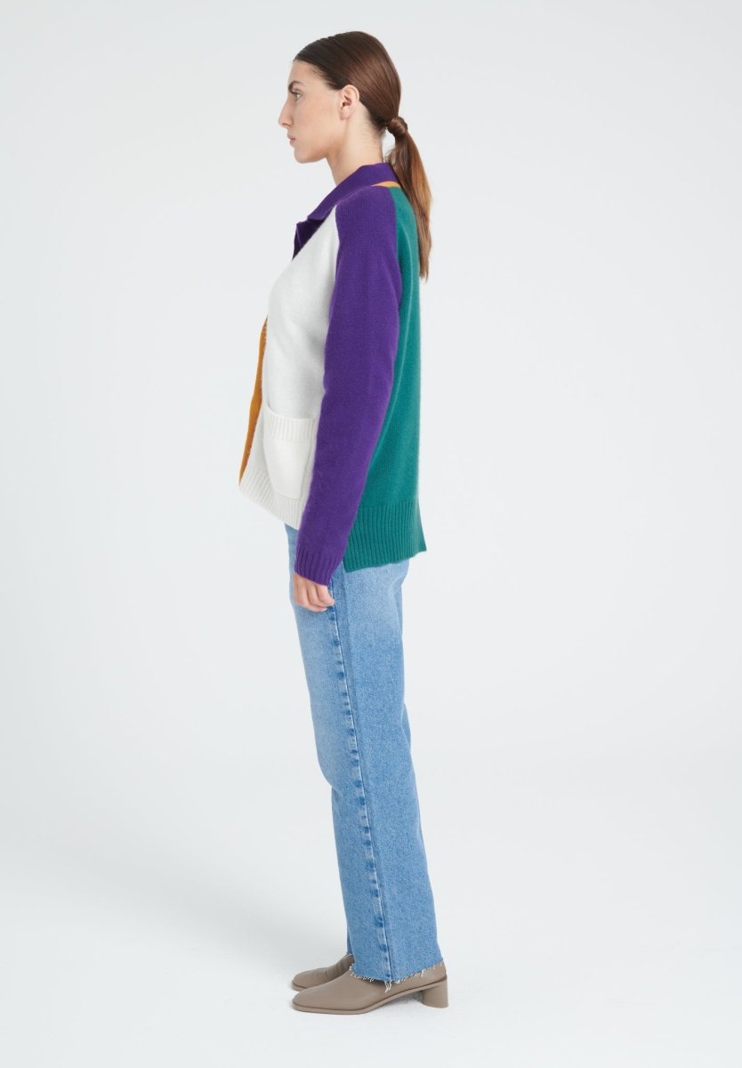 ZAYA 16 Cardigan col V color block en cachemire 4 fils multi - couleur - Studio cashmere8