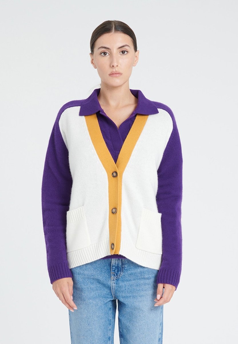 ZAYA 16 Cardigan col V color block en cachemire 4 fils multi - couleur - Studio cashmere8