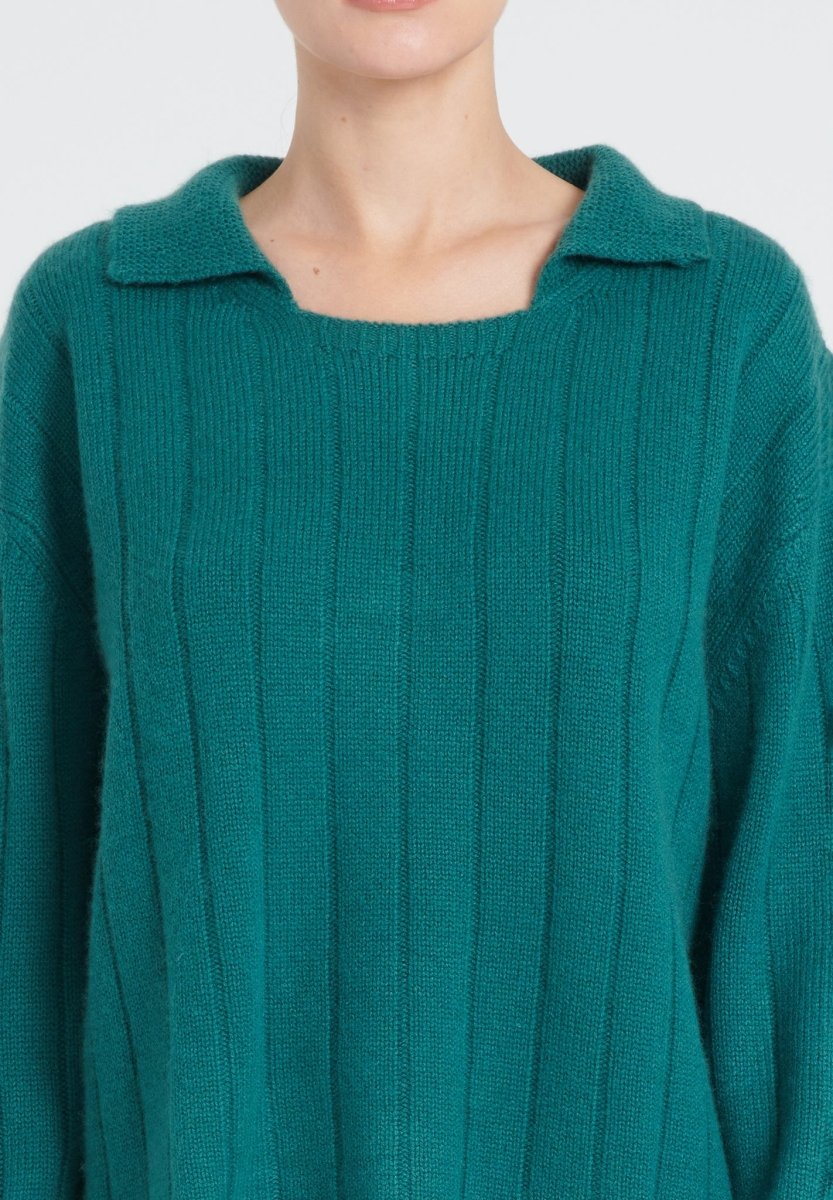 ZAYA 17 Pull col claudine en cachemire 6 fils vert foncé - Studio cashmere8