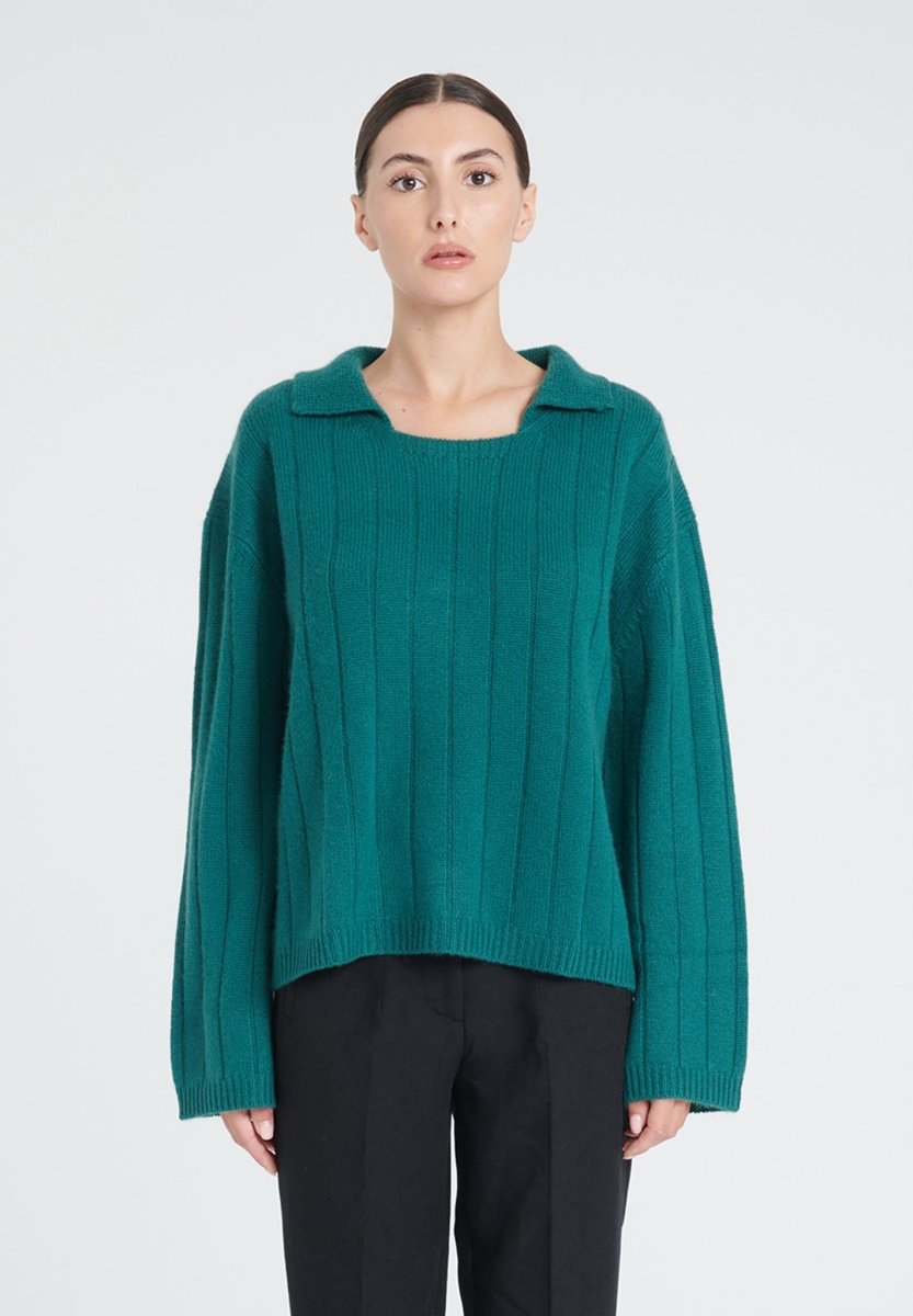 ZAYA 17 Pull col claudine en cachemire 6 fils vert foncé - Studio cashmere8