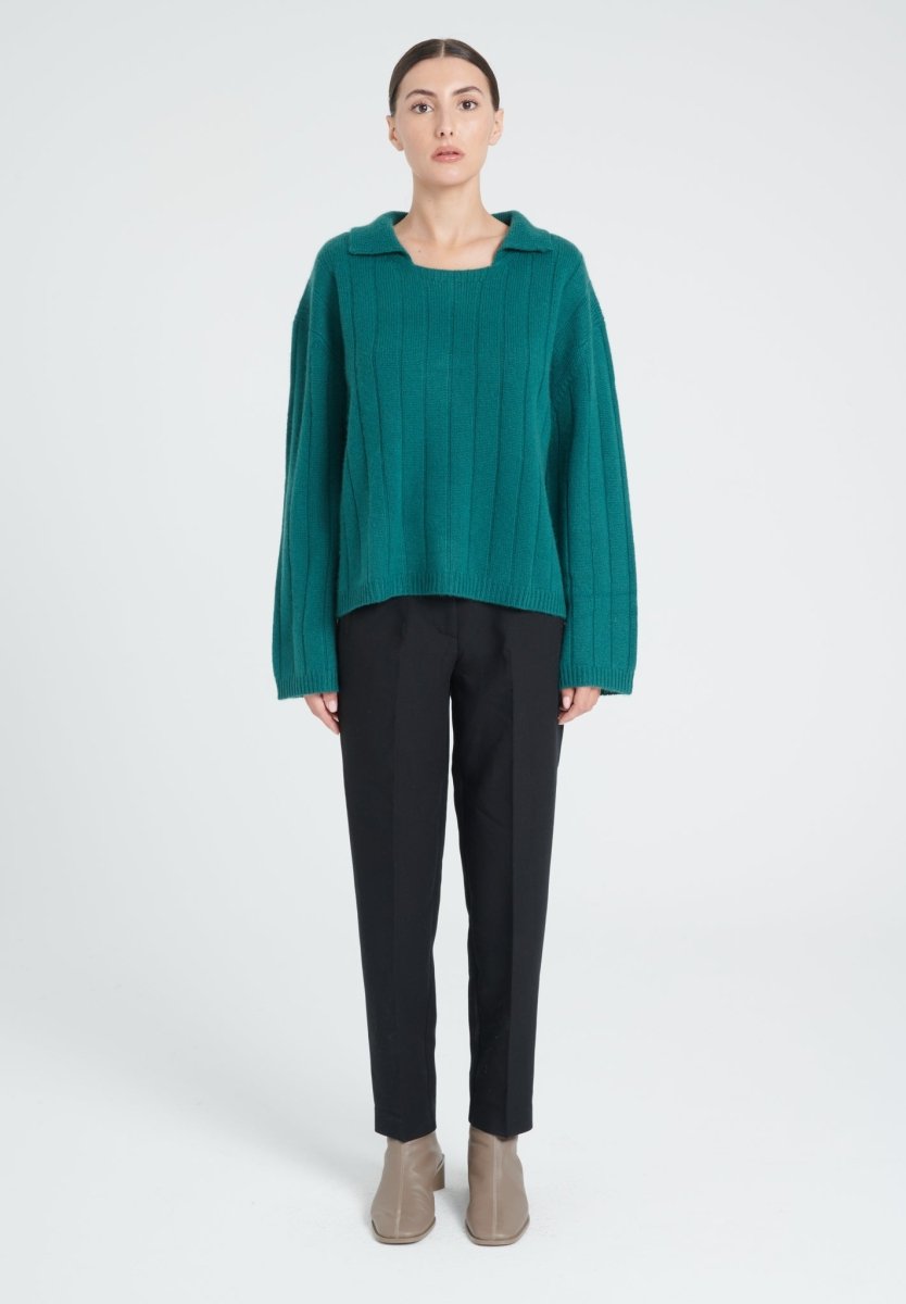 ZAYA 17 Pull col claudine en cachemire 6 fils vert foncé - Studio cashmere8