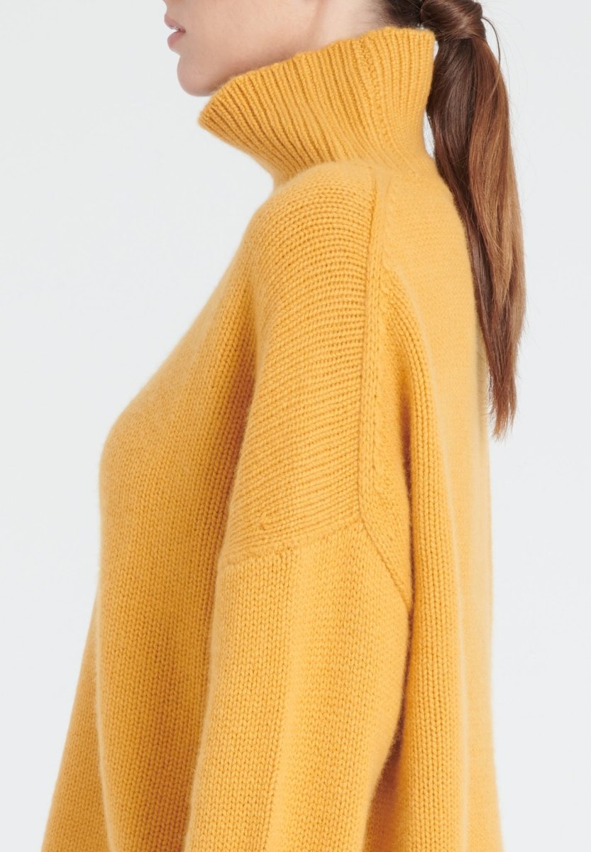 ZAYA 3 Pull col montant en cachemire 10 fils jaune moutarde - Studio cashmere8