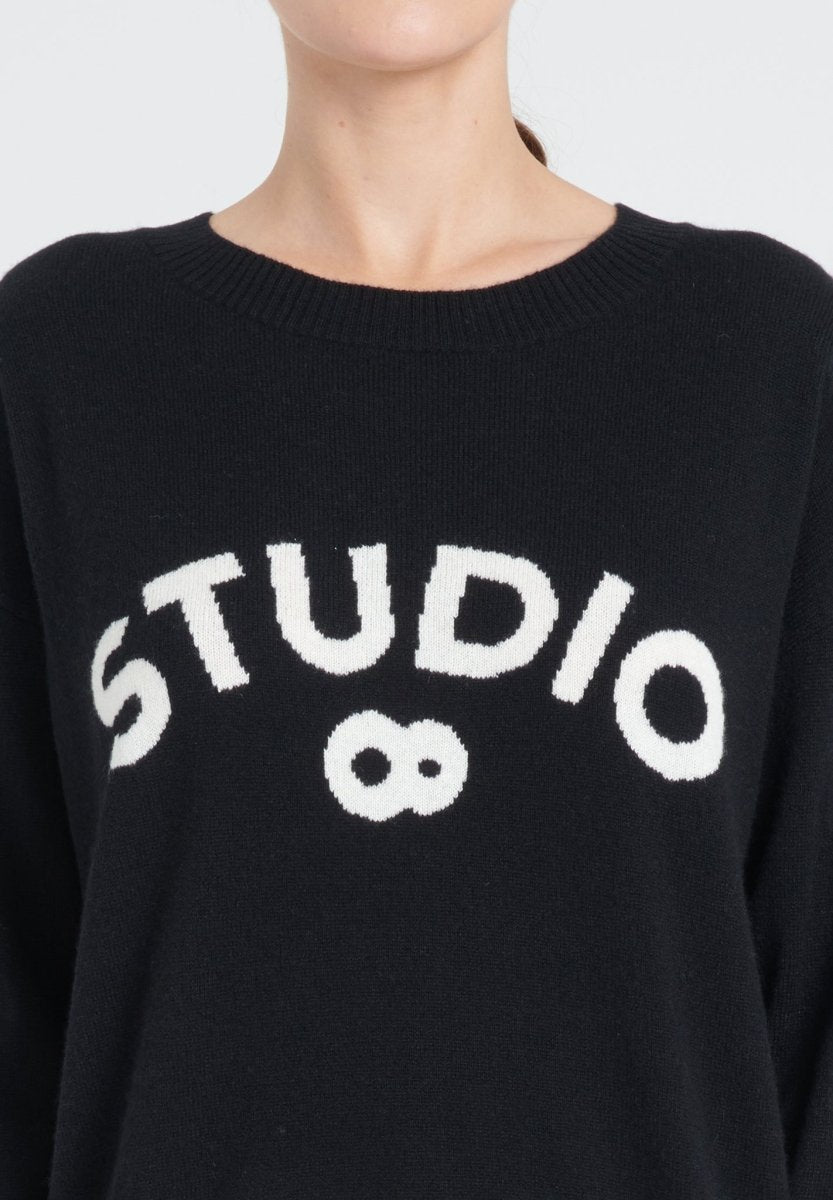 ZAYA 4 Pull col rond " STUDIO 8" en cachemire noir - Studio cashmere8