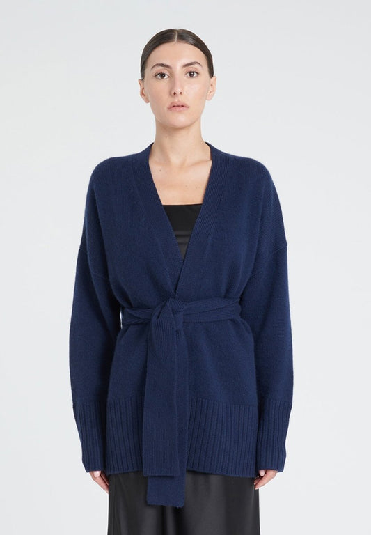 ZAYA 8 Cardigan ceinturé en cachemire 8 fils bleu marine - Studio cashmere8