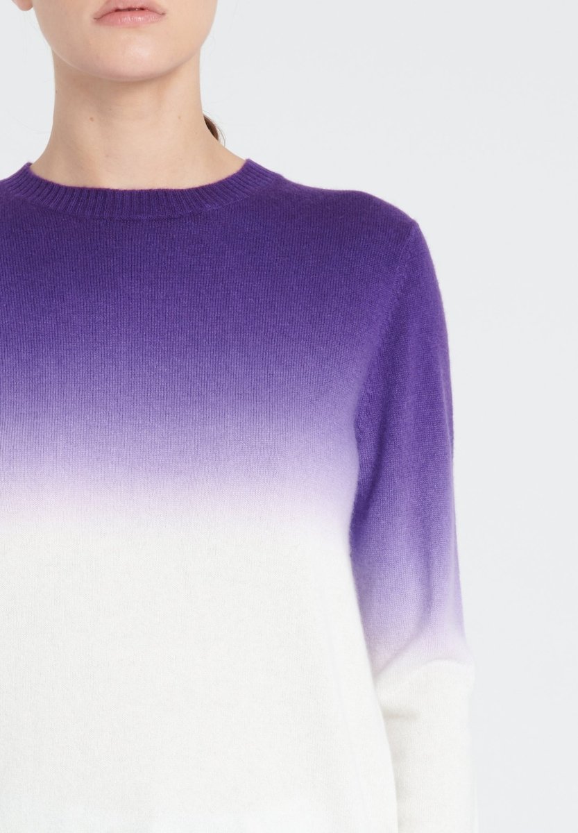 ZAYA 9 Pull col rond tye & dye en cachemire écru et violet foncé - Studio cashmere8